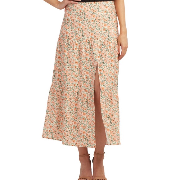 BCX Cream Pink Midi Skirt with A-Line Slit - Picture 2 of 5